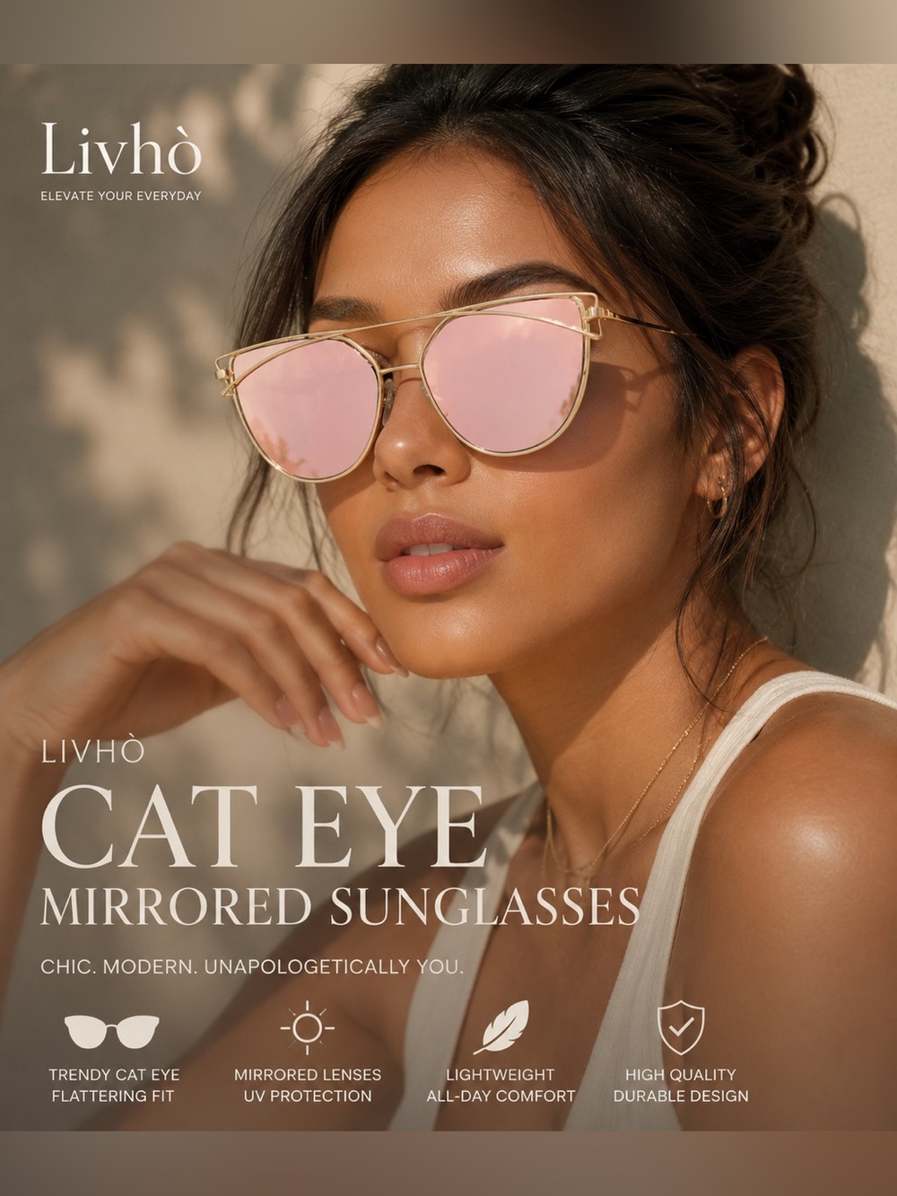 ‼️🔥🆕 Livhò Cat Eye Mirrored Sunglasses
